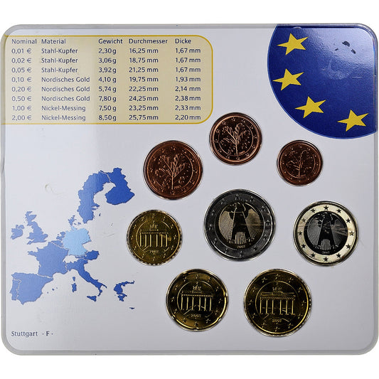 Nemecko,
Setze 1 ct. - 2 eurá,
Münzkaarte.FDC